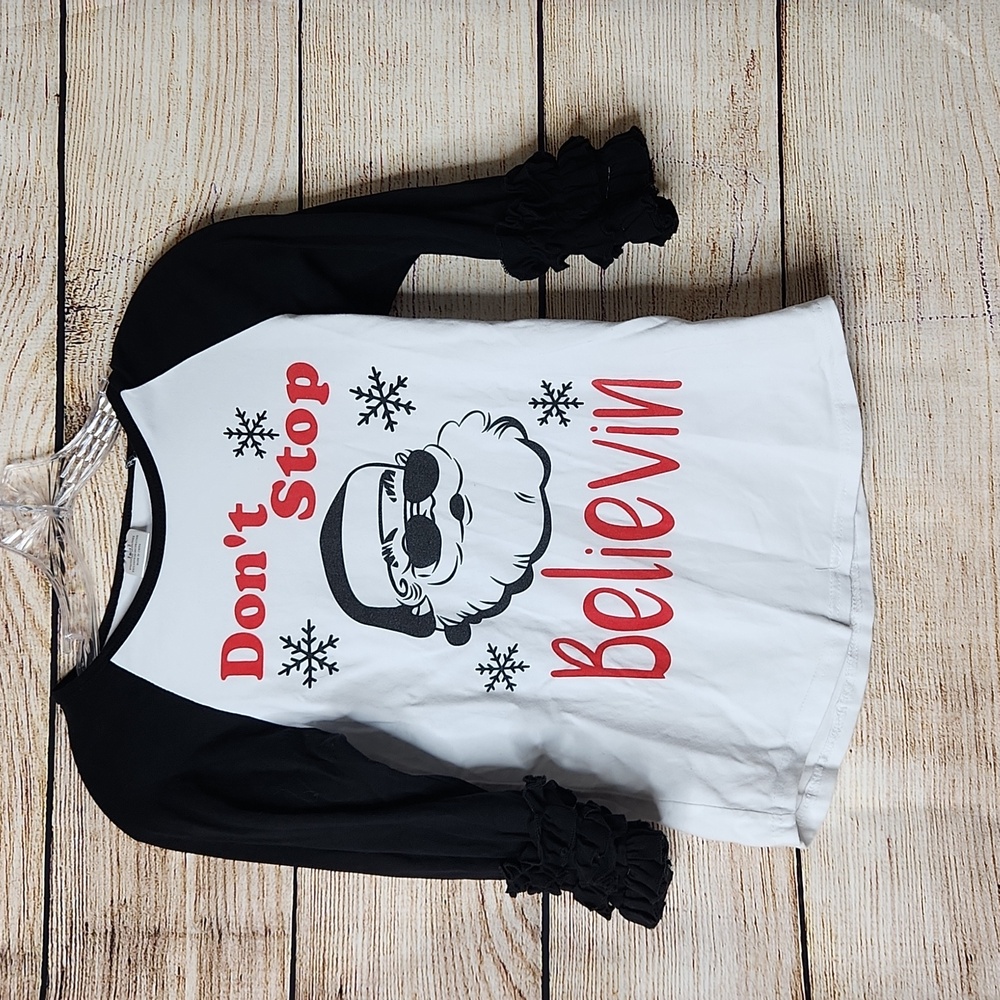 Girls Santa Shirt with ruffle sleeves